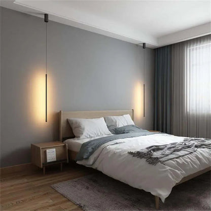 Minimalistische schwarze lineare Hängelampe mit modernem Metalldesign und LED-Beleuchtung