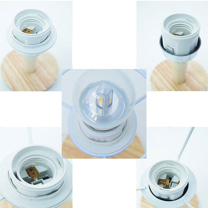 Moderne Tischleuchte aus Leinen, Metall und Holz – integrierte LED mit USB/Stecker
