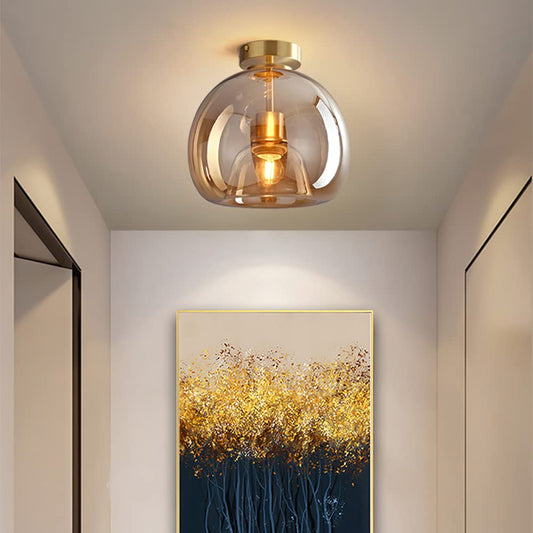 Stilvolle Retro-Deckenlampe aus Kupfer und Glas