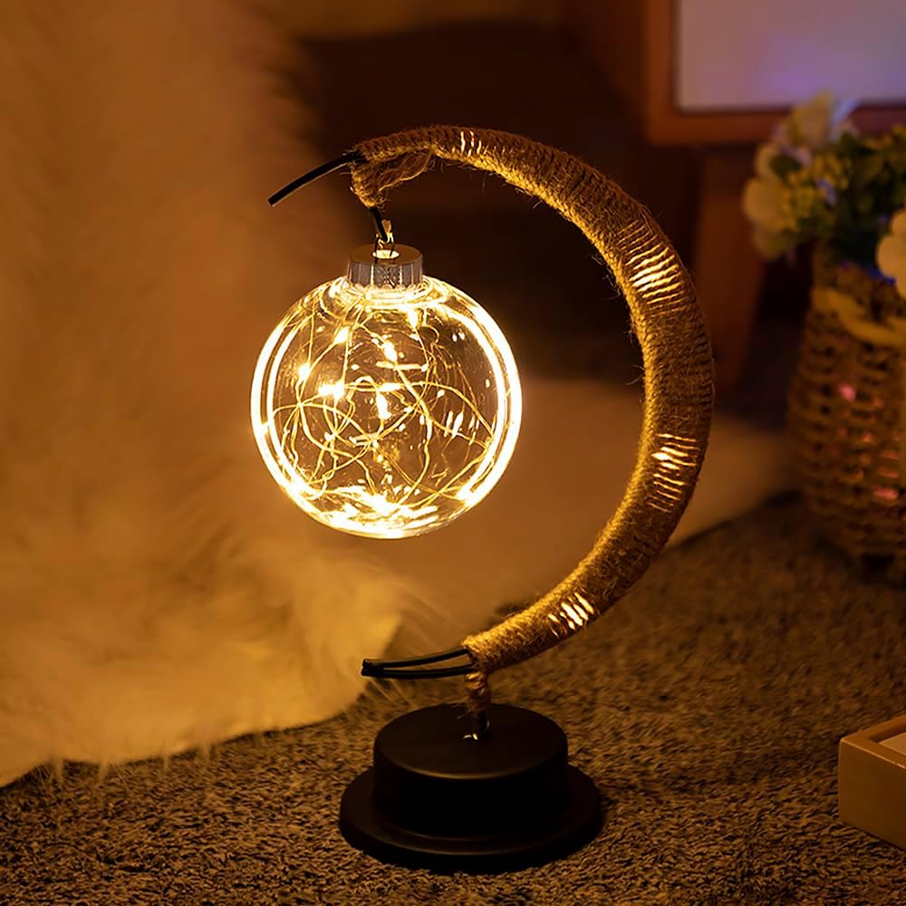 Elegante stimmungsvolle LED-Tischlampe aus Glas in Mondform mit warmem Licht