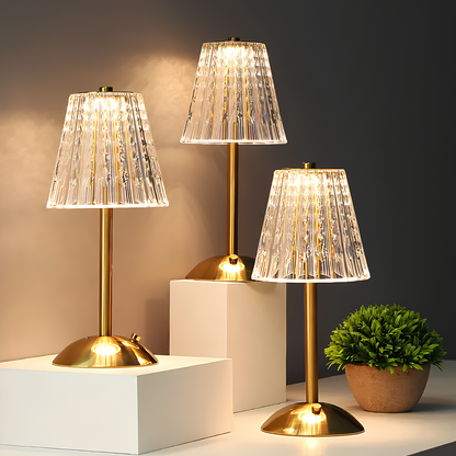 Goldene kabellose Kristall-Tischlampe mit Touch-Dimmer – luxuriöses Accessoire für Ihr Zuhause
