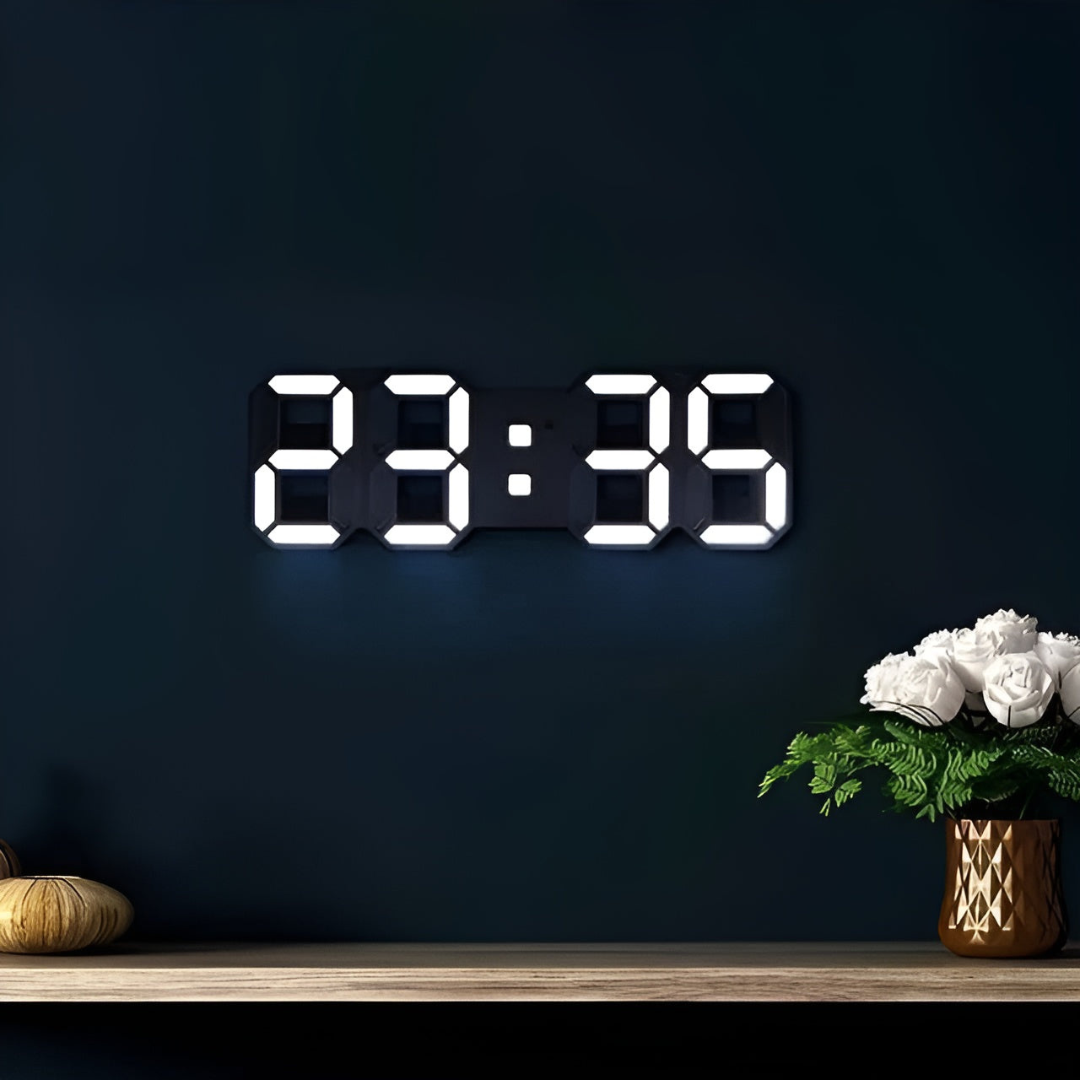 Futuristische LED-Wanduhr mit digitalem 3D-Display
