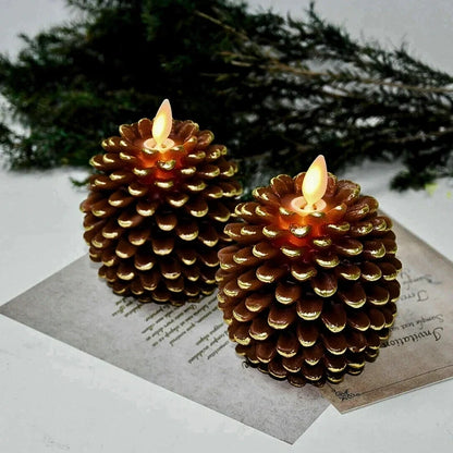 Herbstliche Kiefernzapfen-Beleuchtung – 2er-Set mit realistischem LED-Flammeneffekt