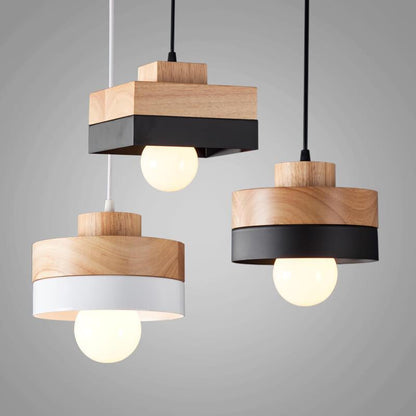 Moderne Pendelleuchte aus Metall und Holz – Schwarz oder Weiß mit verstellbarem Kabel
