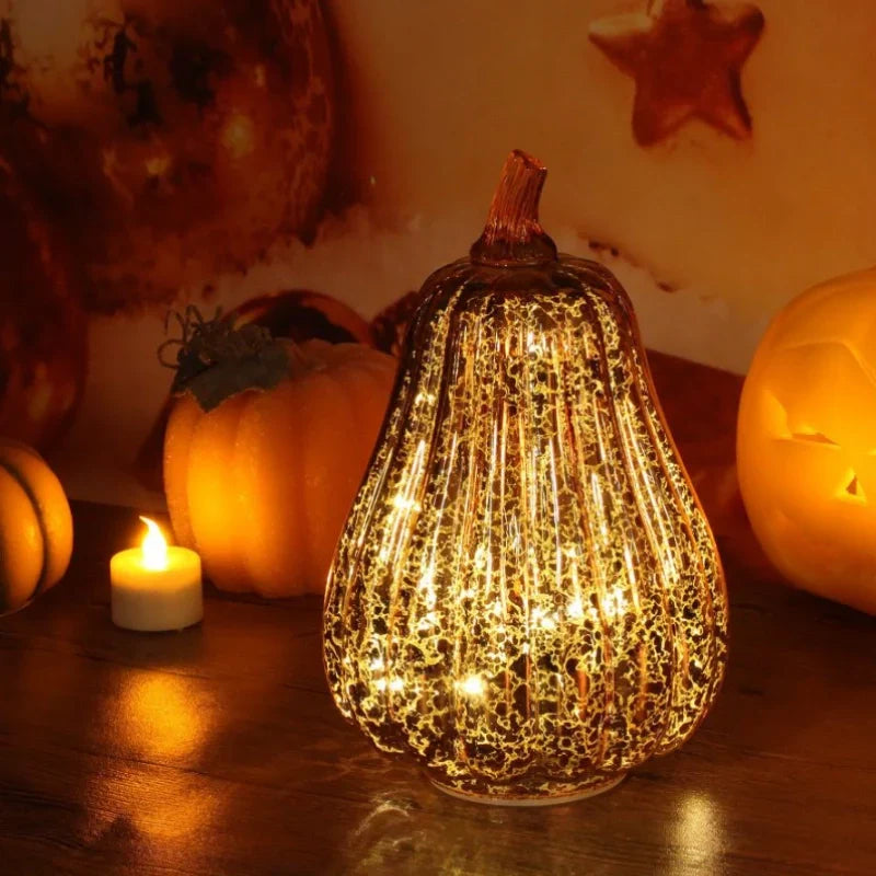 Mundgeblasene Glasleuchte Herbstedition – Mit Timer und Warmweißem Licht