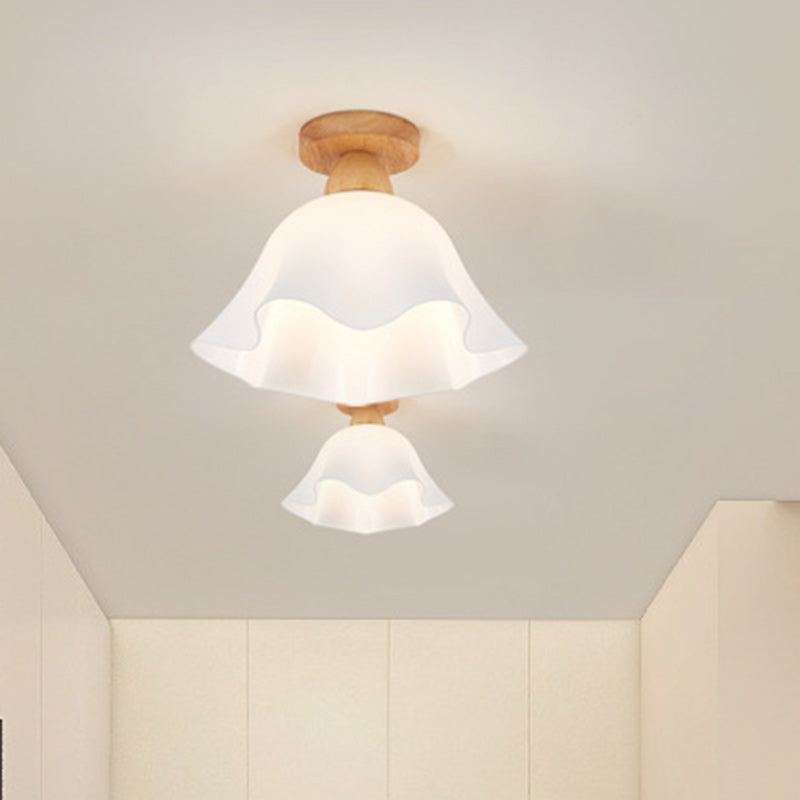 Minimalistische skandinavische Deckenleuchte – Holz und Glas – Weiß – (1 Lichtquelle)