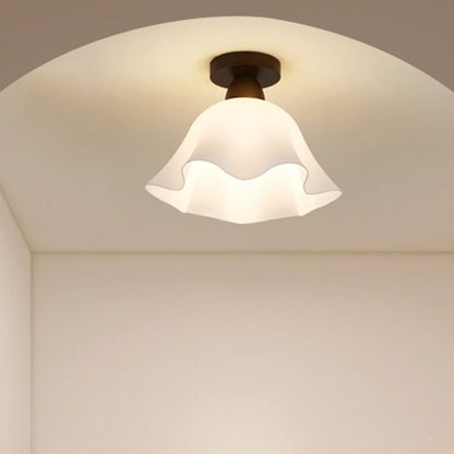 Minimalistische skandinavische Deckenleuchte – Holz und Glas – Weiß – (1 Lichtquelle)