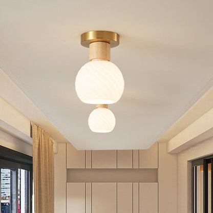 Minimalistische skandinavische Deckenleuchte – Holz und Glas – Weiß – (1 Lichtquelle)