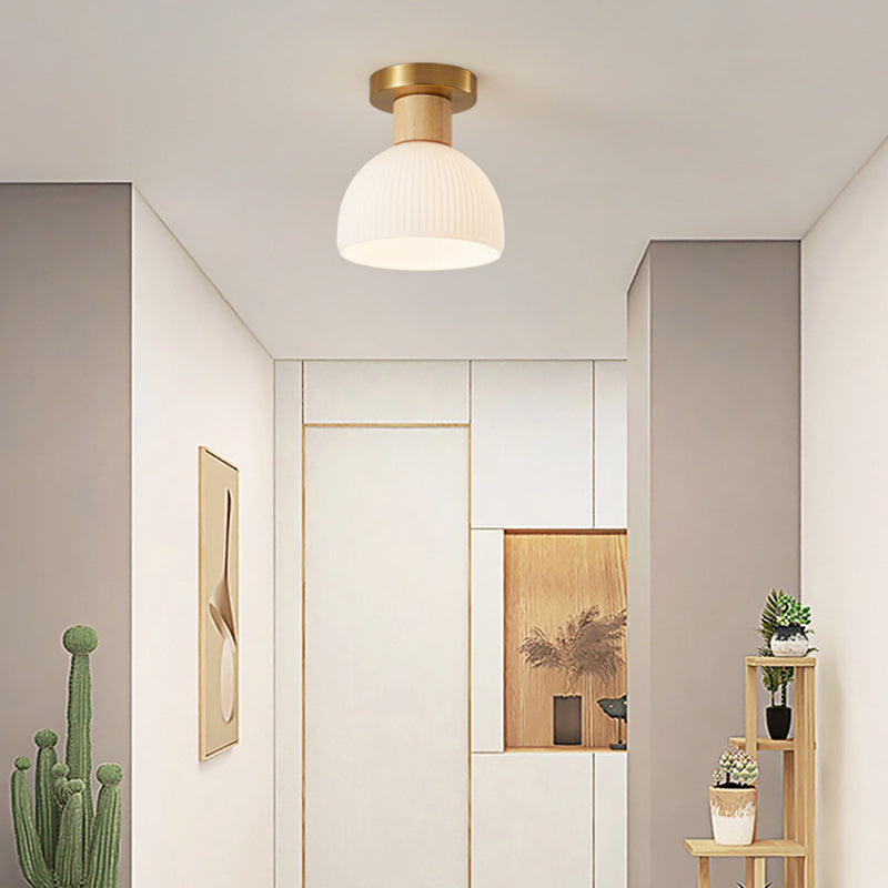 Minimalistische skandinavische Deckenleuchte – Holz und Glas – Weiß – (1 Lichtquelle)
