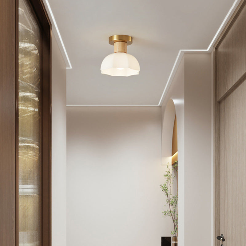 Minimalistische skandinavische Deckenleuchte – Holz und Glas – Weiß – (1 Lichtquelle)