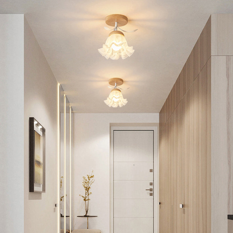 Minimalistische skandinavische Deckenleuchte – Holz und Glas – Weiß – (1 Lichtquelle)