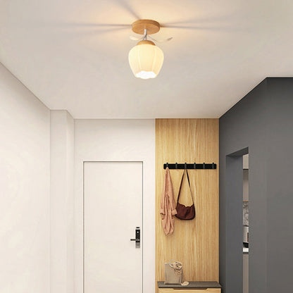 Minimalistische skandinavische Deckenleuchte – Holz und Glas – Weiß – (1 Lichtquelle)