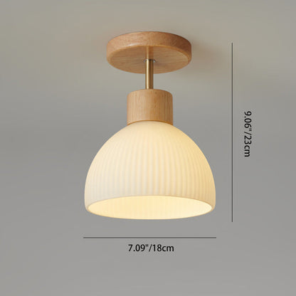 Minimalistische skandinavische Deckenleuchte – Holz und Glas – Weiß – (1 Lichtquelle)