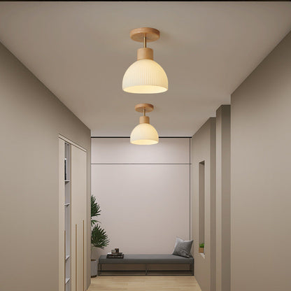 Minimalistische skandinavische Deckenleuchte – Holz und Glas – Weiß – (1 Lichtquelle)