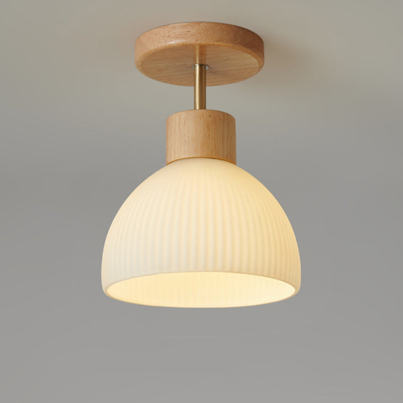 Minimalistische skandinavische Deckenleuchte – Holz und Glas – Weiß – (1 Lichtquelle)