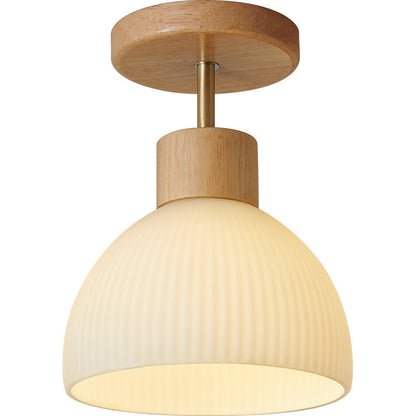 Minimalistische skandinavische Deckenleuchte – Holz und Glas – Weiß – (1 Lichtquelle)