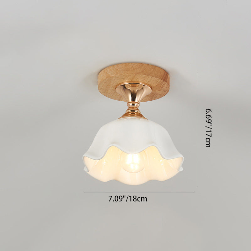 Minimalistische skandinavische Deckenleuchte – Holz und Glas – Weiß – (1 Lichtquelle)