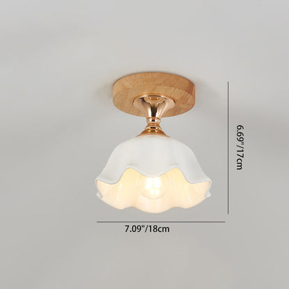 Minimalistische skandinavische Deckenleuchte – Holz und Glas – Weiß – (1 Lichtquelle)