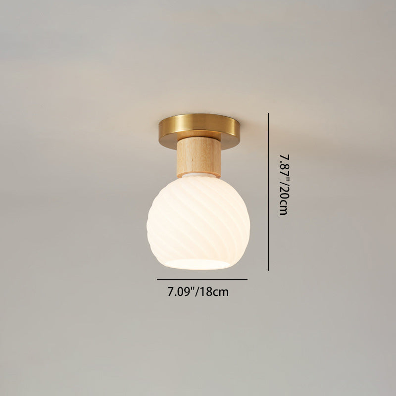 Minimalistische skandinavische Deckenleuchte – Holz und Glas – Weiß – (1 Lichtquelle)