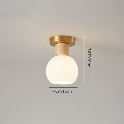 Minimalistische skandinavische Deckenleuchte – Holz und Glas – Weiß – (1 Lichtquelle)