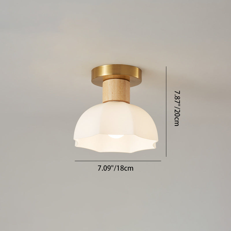 Minimalistische skandinavische Deckenleuchte – Holz und Glas – Weiß – (1 Lichtquelle)