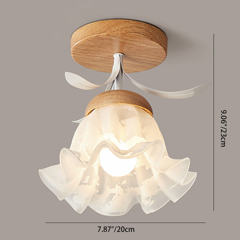 Minimalistische skandinavische Deckenleuchte – Holz und Glas – Weiß – (1 Lichtquelle)