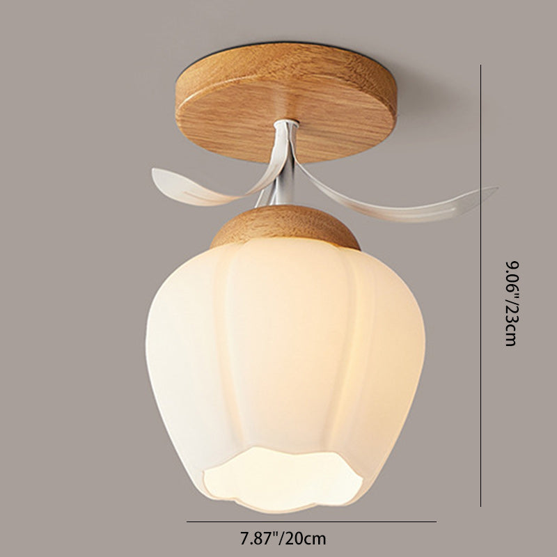 Minimalistische skandinavische Deckenleuchte – Holz und Glas – Weiß – (1 Lichtquelle)