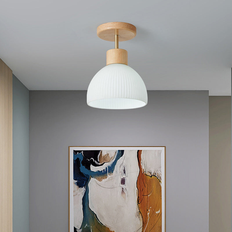 Minimalistische skandinavische Deckenleuchte – Holz und Glas – Weiß – (1 Lichtquelle)