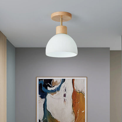 Minimalistische skandinavische Deckenleuchte – Holz und Glas – Weiß – (1 Lichtquelle)