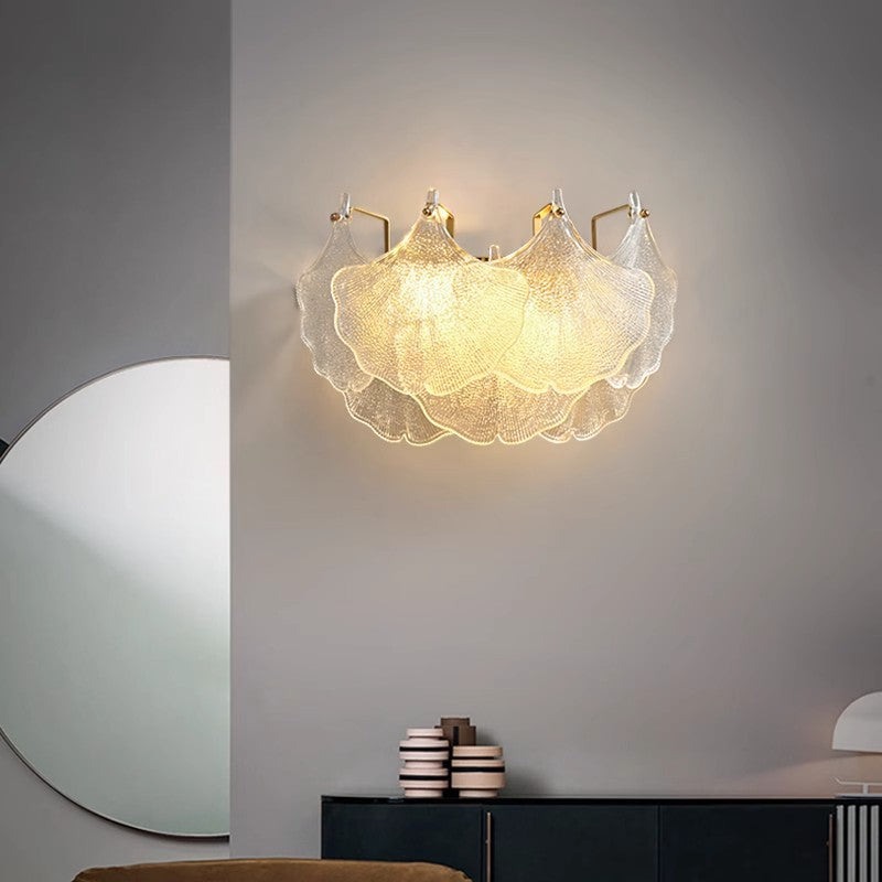 Luxuriöse Wandleuchte mit Glasschirm – Klar/Gold – (2 Lichtquellen)
