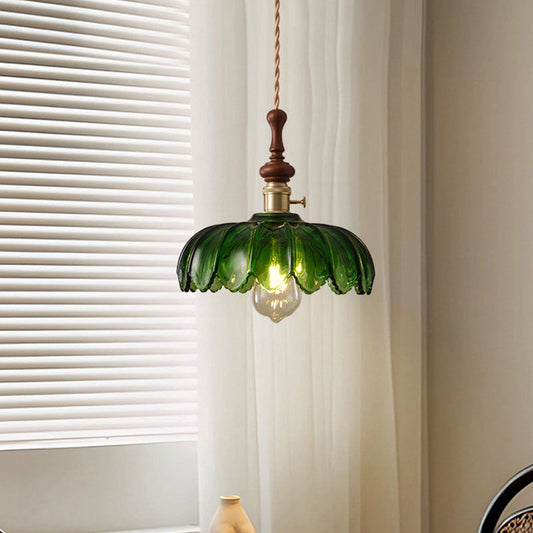 Französische Pendelleuchte mit Holzdetail – Glas und Metall – 1-flammig, 4 Stile