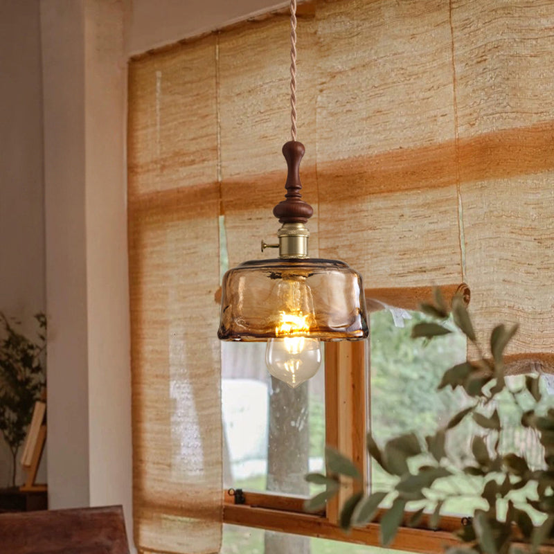 Französische Pendelleuchte mit Holzdetail – Glas und Metall – 1-flammig, 4 Stile
