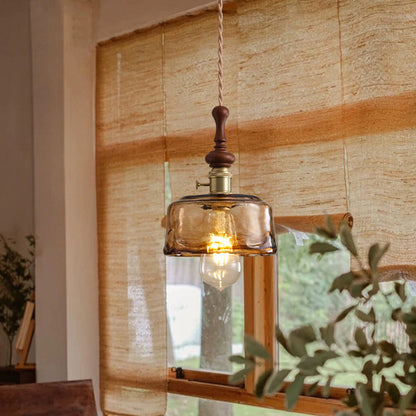 Französische Pendelleuchte mit Holzdetail – Glas und Metall – 1-flammig, 4 Stile