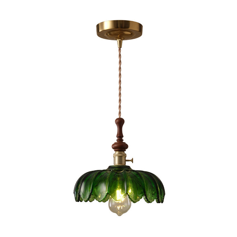Französische Pendelleuchte mit Holzdetail – Glas und Metall – 1-flammig, 4 Stile