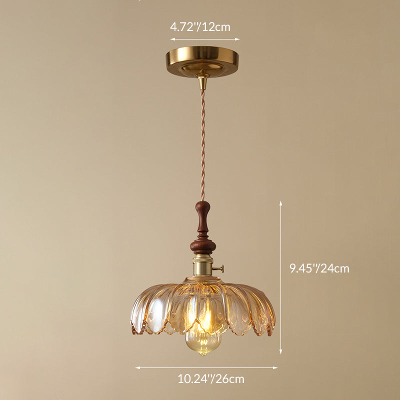 Französische Pendelleuchte mit Holzdetail – Glas und Metall – 1-flammig, 4 Stile