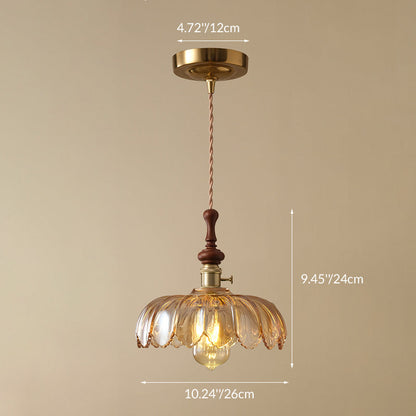 Französische Pendelleuchte mit Holzdetail – Glas und Metall – 1-flammig, 4 Stile