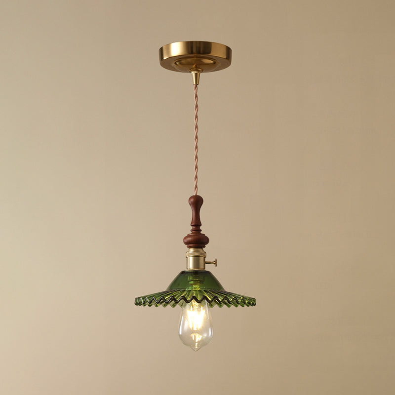 Französische Pendelleuchte mit Holzdetail – Glas und Metall – 1-flammig, 4 Stile