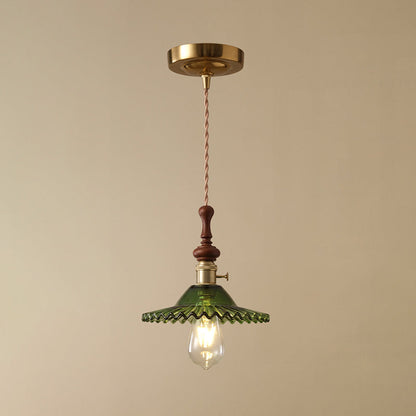 Französische Pendelleuchte mit Holzdetail – Glas und Metall – 1-flammig, 4 Stile
