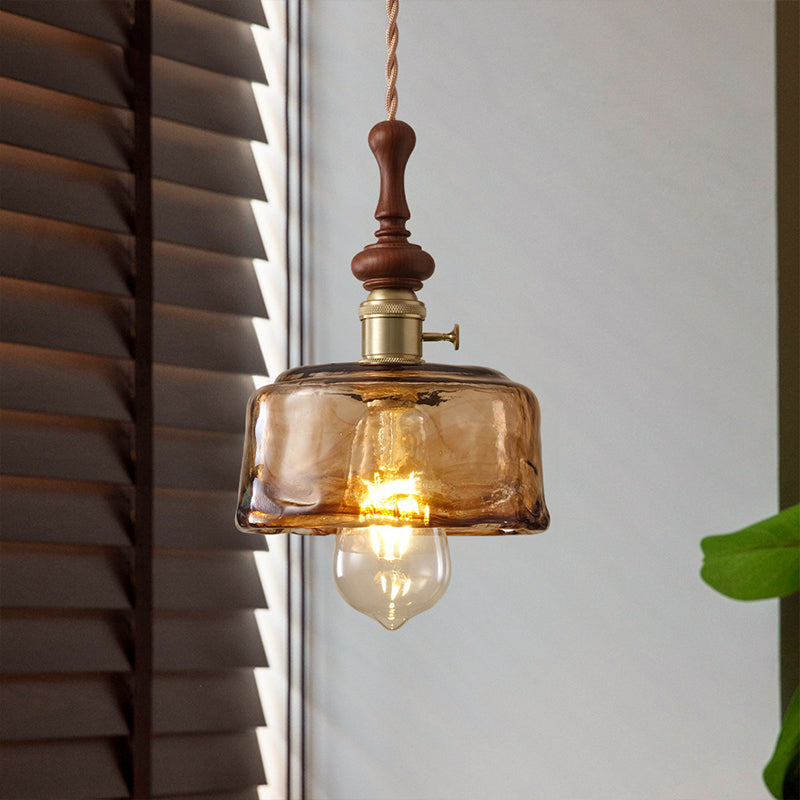 Französische Pendelleuchte mit Holzdetail – Glas und Metall – 1-flammig, 4 Stile