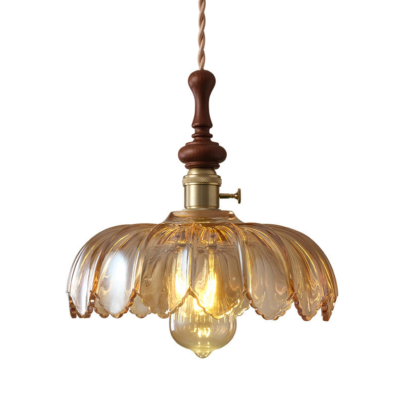 Französische Pendelleuchte mit Holzdetail – Glas und Metall – 1-flammig, 4 Stile