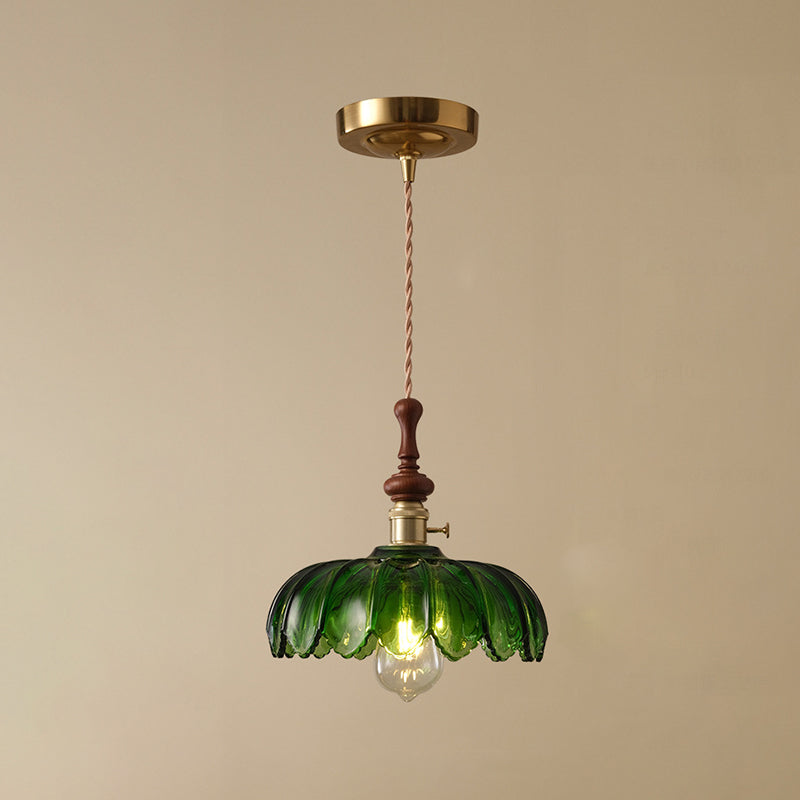 Französische Pendelleuchte mit Holzdetail – Glas und Metall – 1-flammig, 4 Stile