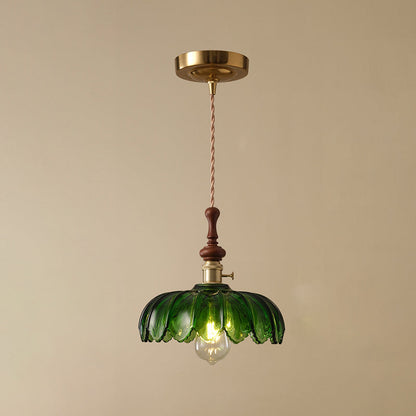 Französische Pendelleuchte mit Holzdetail – Glas und Metall – 1-flammig, 4 Stile