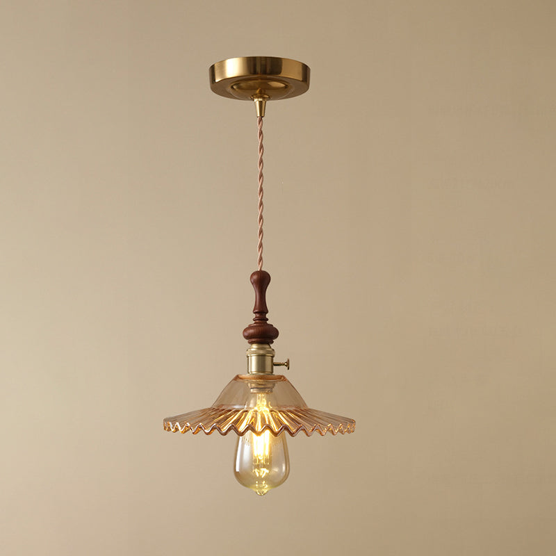Französische Pendelleuchte mit Holzdetail – Glas und Metall – 1-flammig, 4 Stile