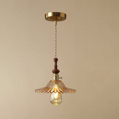 Französische Pendelleuchte mit Holzdetail – Glas und Metall – 1-flammig, 4 Stile