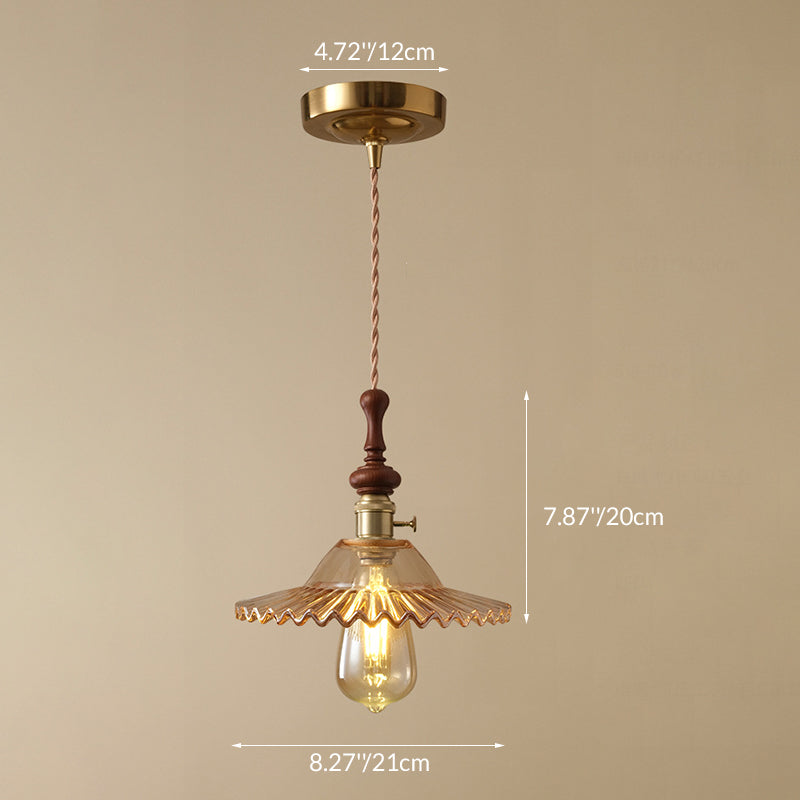 Französische Pendelleuchte mit Holzdetail – Glas und Metall – 1-flammig, 4 Stile