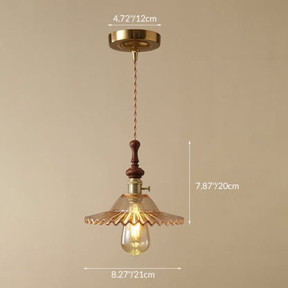 Französische Pendelleuchte mit Holzdetail – Glas und Metall – 1-flammig, 4 Stile