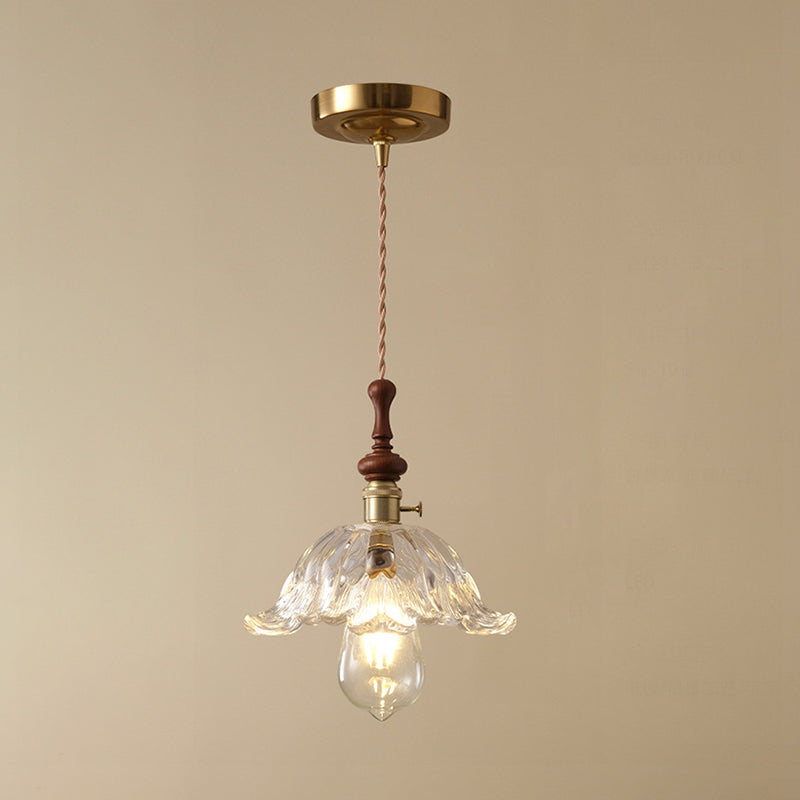Französische Pendelleuchte mit Holzdetail – Glas und Metall – 1-flammig, 4 Stile