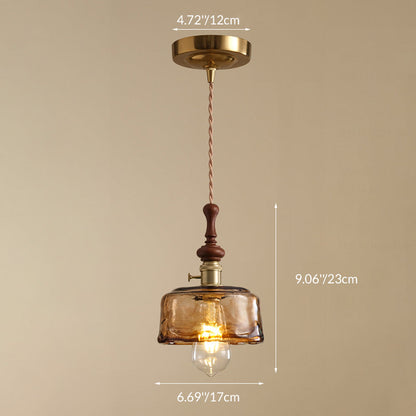 Französische Pendelleuchte mit Holzdetail – Glas und Metall – 1-flammig, 4 Stile