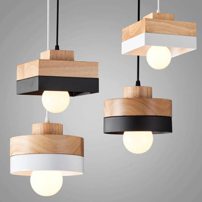 Moderne Pendelleuchte aus Metall und Holz – Schwarz oder Weiß mit verstellbarem Kabel