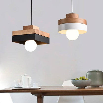 Moderne Pendelleuchte aus Metall und Holz – Schwarz oder Weiß mit verstellbarem Kabel